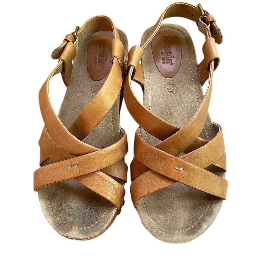 Bussola‎ Formentera Wedge Sandals Toffee Tan Leather Boho Studded Women Size 40